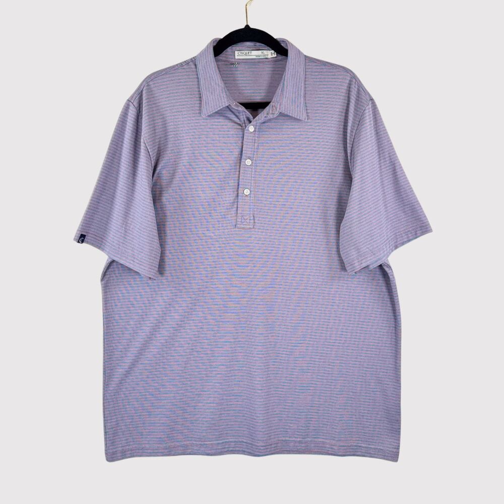 Criquet Mens Polo Shirt Purple Striped Short Sleeve Performance Golf Size XL